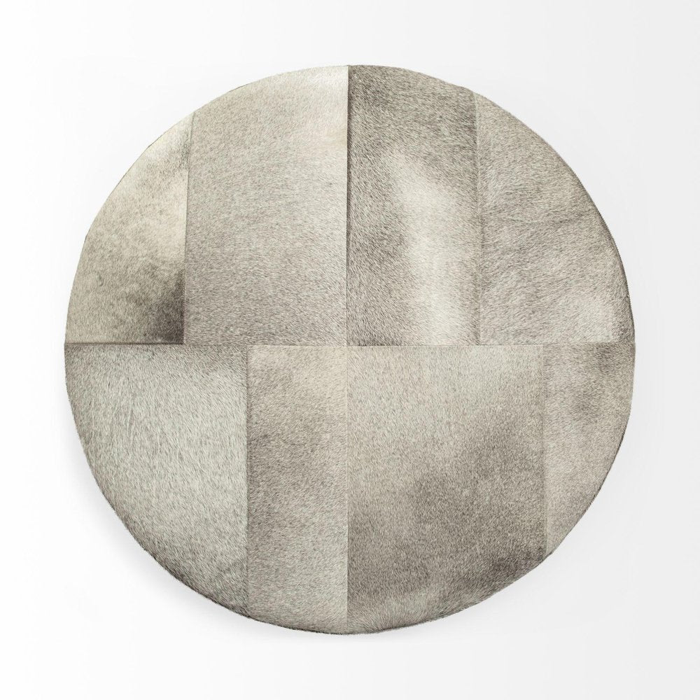 36" Gray Wool And Brown Footstool Ottoman