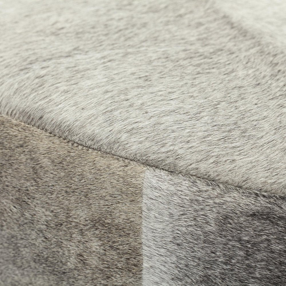 36" Gray Wool And Brown Footstool Ottoman