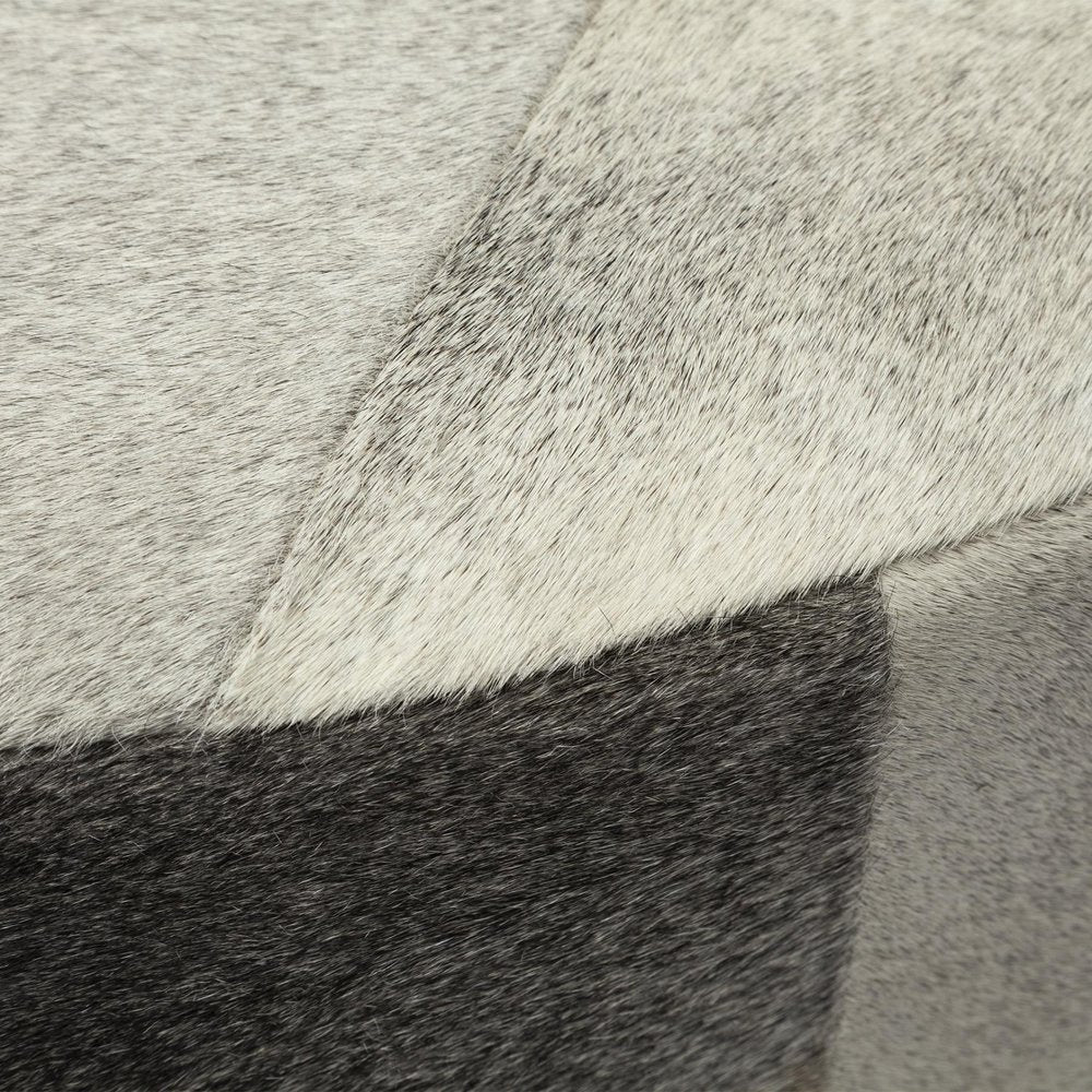 36" Gray Wool And Brown Footstool Ottoman