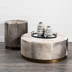 36" Gray Wool And Brown Footstool Ottoman