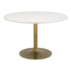 47" White and Gold Marble and Steel Pedestal Base Round Top Dining Table