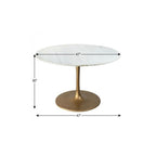 47" White and Gold Marble and Steel Pedestal Base Round Top Dining Table