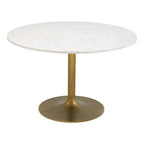 47" White and Gold Marble and Steel Pedestal Base Round Top Dining Table