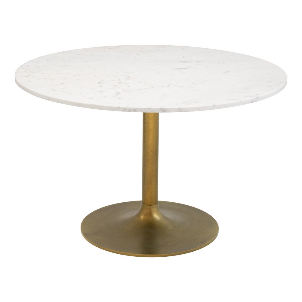 47" White and Gold Marble and Steel Pedestal Base Round Top Dining Table