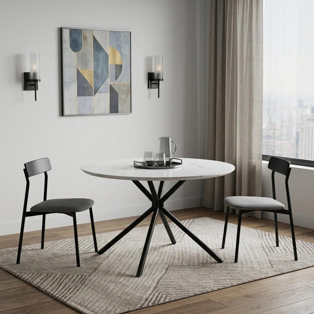 47" White And Black Rounded Steel Dining Table