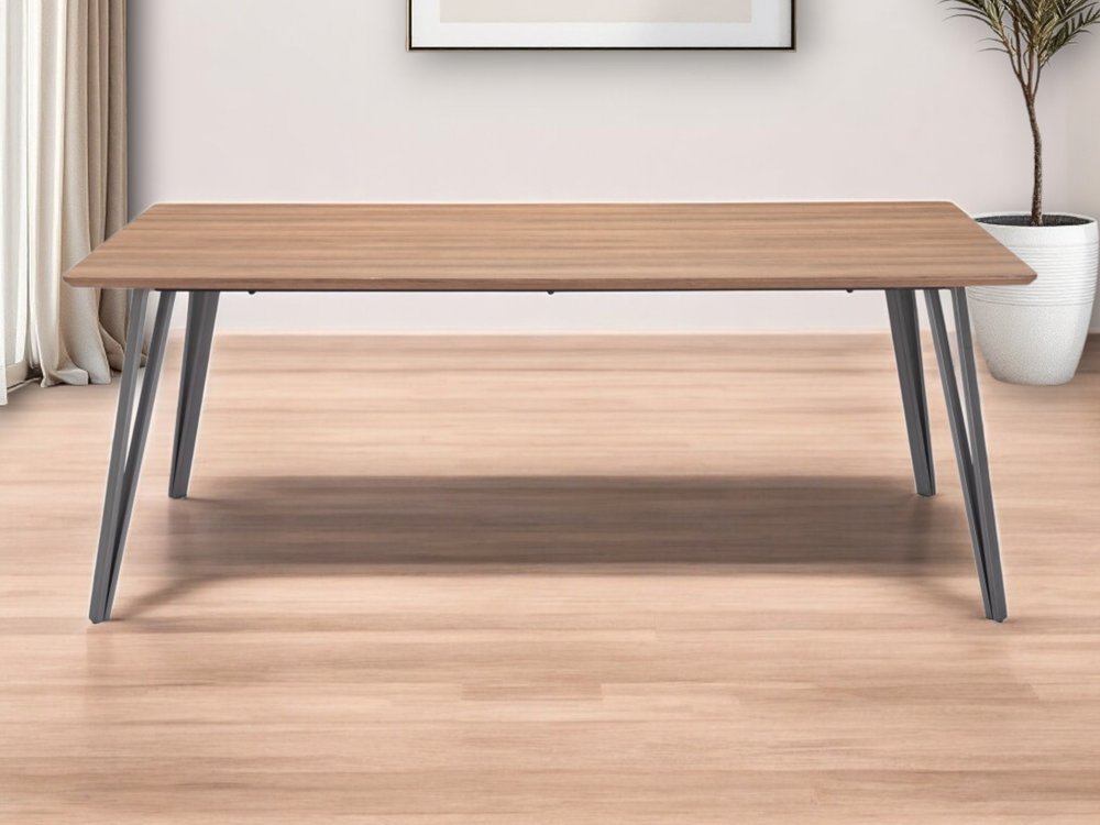 79" Brown and Gray Wood and Steel Dining Table