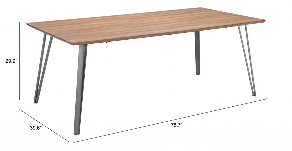 79" Brown and Gray Wood and Steel Dining Table