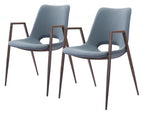 Set of Two Brown And Walnut Faux Leather And Wood And Steel Dining Arm Chairs
