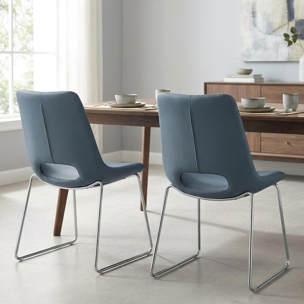 Set of Two Brown And Walnut Faux Leather And Wood And Steel Dining Arm Chairs