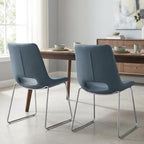 Set of Two Brown And Walnut Faux Leather And Wood And Steel Dining Arm Chairs