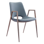 Set of Two Brown And Walnut Faux Leather And Wood And Steel Dining Arm Chairs