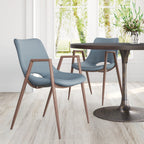 Set of Two Brown And Walnut Faux Leather And Wood And Steel Dining Arm Chairs