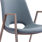 Set of Two Brown And Walnut Faux Leather And Wood And Steel Dining Arm Chairs