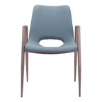 Set of Two Brown And Walnut Faux Leather And Wood And Steel Dining Arm Chairs