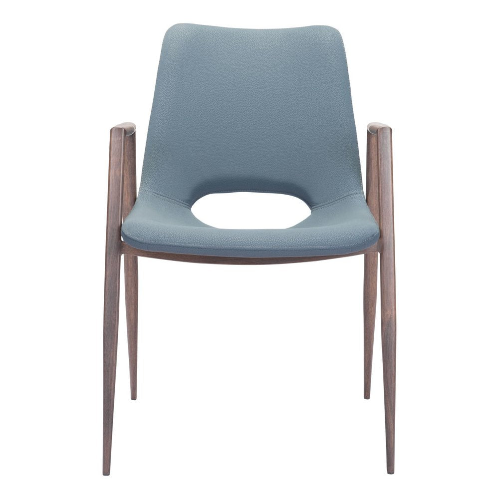 Set of Two Brown And Walnut Faux Leather And Wood And Steel Dining Arm Chairs