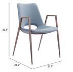 Set of Two Brown And Walnut Faux Leather And Wood And Steel Dining Arm Chairs