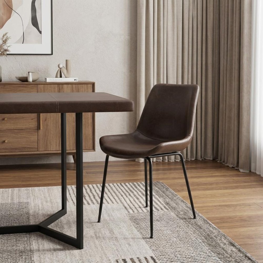 Set of Two Brown And Black Upholstered Faux Leather Dining Side Chairs