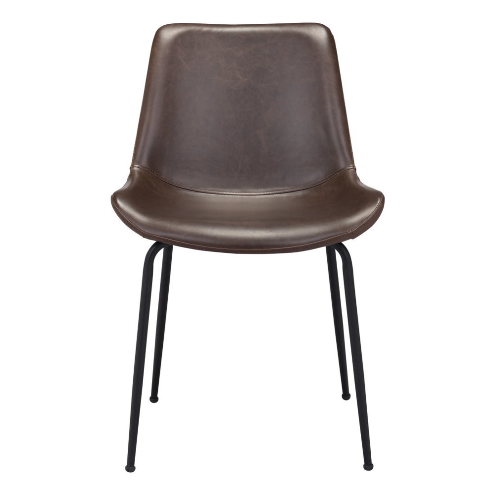Set of Two Brown And Black Upholstered Faux Leather Dining Side Chairs