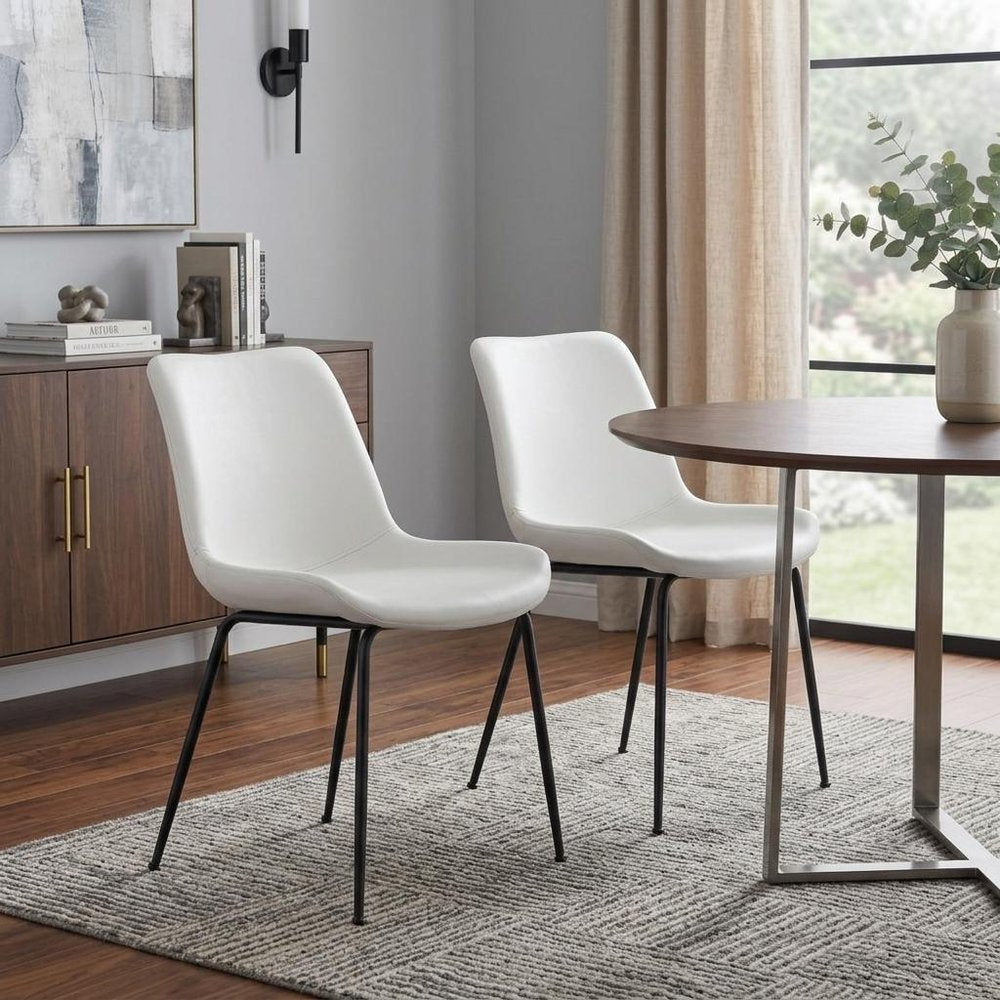 Set of Two Brown And Black Upholstered Faux Leather Dining Side Chairs