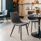 Set of Two Brown Vintage Look Faux Leather Slight Scoop Dining Chairs