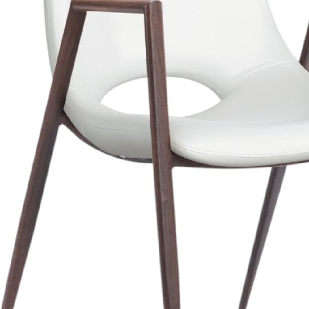 Set of Two Brown And Walnut Faux Leather And Wood And Steel Dining Arm Chairs