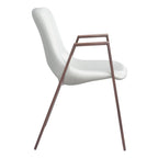 Set of Two Brown And Walnut Faux Leather And Wood And Steel Dining Arm Chairs