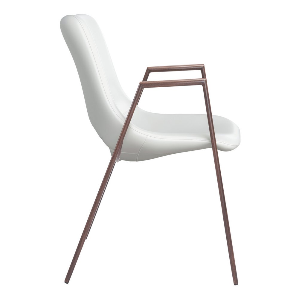 Set of Two Brown And Walnut Faux Leather And Wood And Steel Dining Arm Chairs