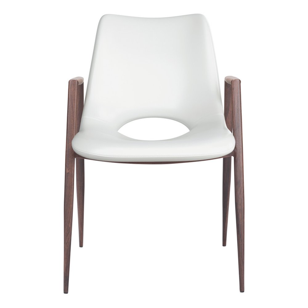 Set of Two Brown And Walnut Faux Leather And Wood And Steel Dining Arm Chairs