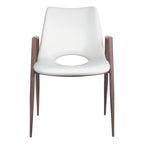 Set of Two Brown And Walnut Faux Leather And Wood And Steel Dining Arm Chairs