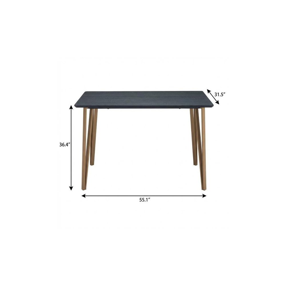55" Black And Gold Wood And Steel Counter Height Dining Table