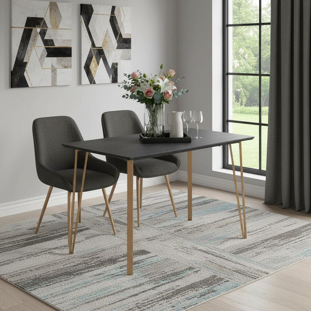 55" Black And Gold Wood And Steel Counter Height Dining Table