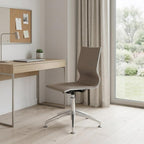 Taupe and Silver Swivel Faux Leather Conference Office Chair