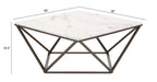 36" White and Antiqued Brass Faux Marble And Steel Square Abstract Coffee Table