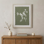 Moss Green and White Botanical Flowers 1 Wall Art