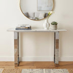 47" White and Silver Faux Marble and Stainless Steel Sled Console Table