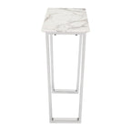 47" White and Silver Faux Marble and Stainless Steel Sled Console Table