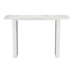 47" White and Silver Faux Marble and Stainless Steel Sled Console Table