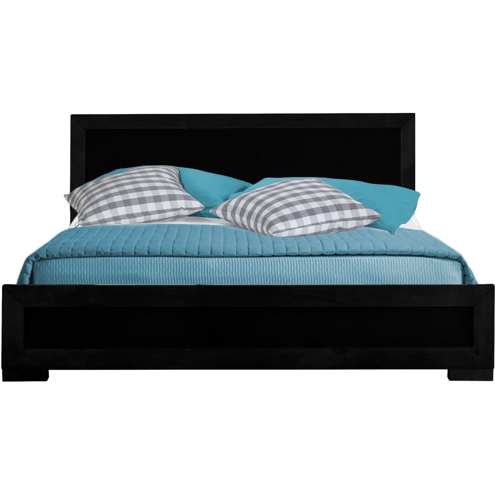 Black Inlaid Panels Solid Wood Queen Bed Frame