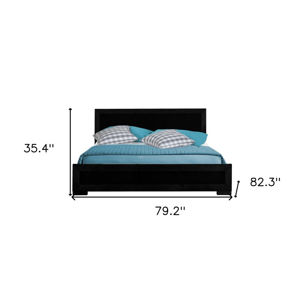 Black Inlaid Panels Solid Wood Queen Bed Frame