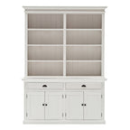 87" White Solid Wood Side Board with Hutch