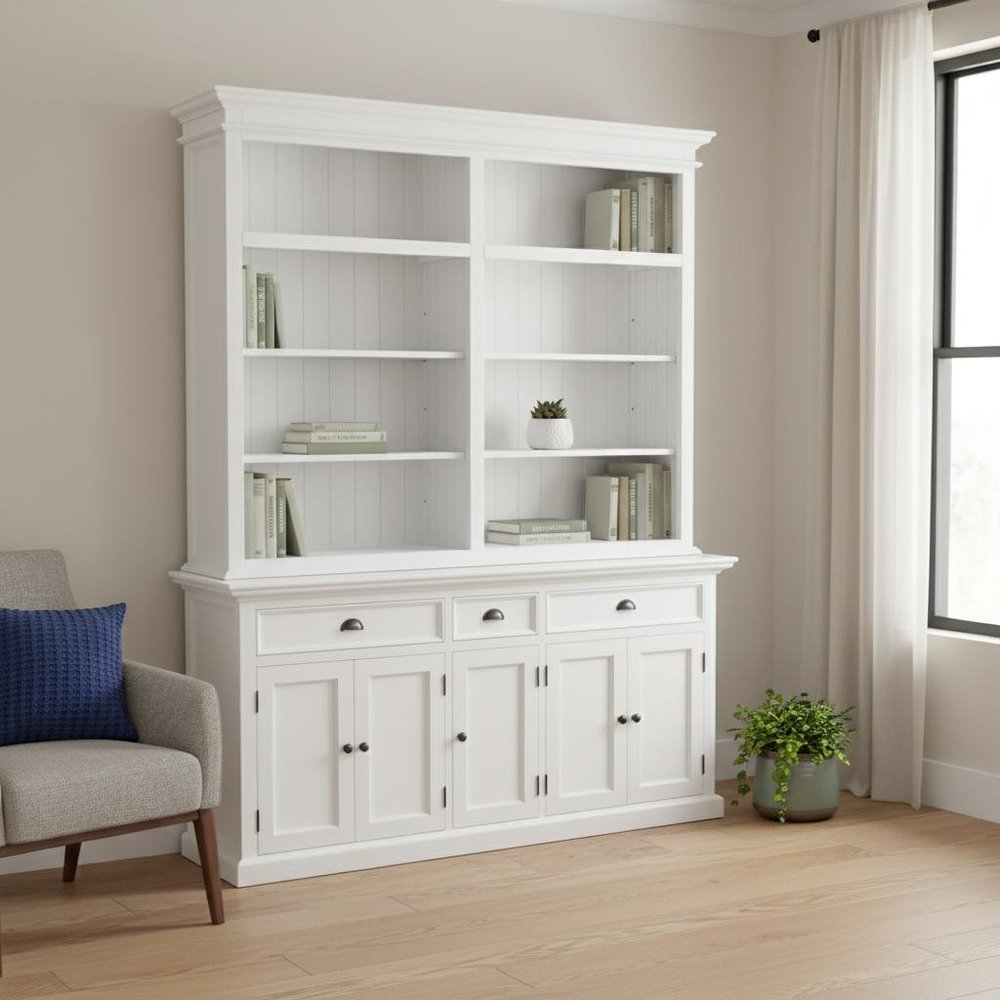 87" White Solid Wood Four Tier Bookcase