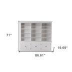 71" White Solid Wood Frame Dining Hutch With Multiple Shelves And Three Drawers
