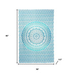 80" X 56" Blue And White Mandala Cotton Hanging Tapestry