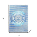 80" X 56" Blue And White Mandala Cotton Hanging Tapestry
