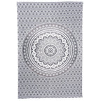 80" X 56" Gray And White Mandala Cotton Hanging Tapestry