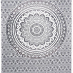 80" X 56" Gray And White Mandala Cotton Hanging Tapestry