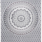 80" X 56" Gray And White Mandala Cotton Hanging Tapestry