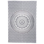 80" X 56" Gray And White Mandala Cotton Hanging Tapestry