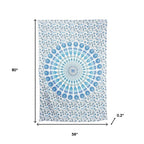 80" X 56" Blue And White Mandala Cotton Hanging Tapestry