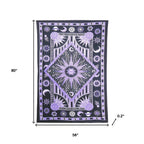 80" X 56" Purple Black And White Mandala Cotton Hanging Tapestry